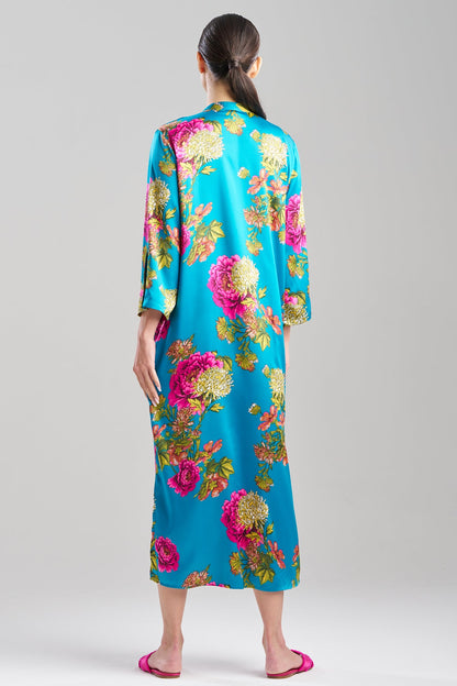 Crysanthe Printed Satin Zip Caftan Crysanthe Blue Natori