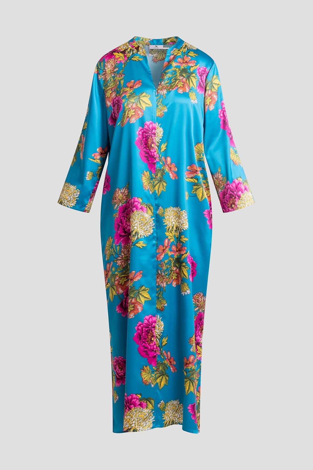 Crysanthe Printed Satin Zip Caftan Crysanthe Blue Natori