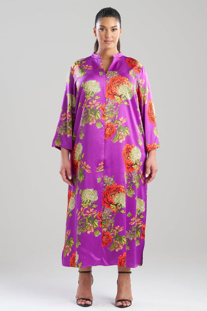 Crysanthe Printed Satin Zip Caftan Crysanthe Orchid Natori