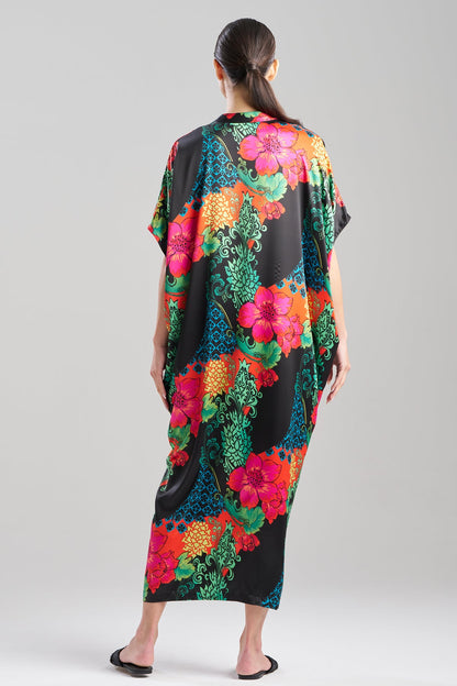 Harvest Printed Satin Wedge Caftan Harvest Black Natori