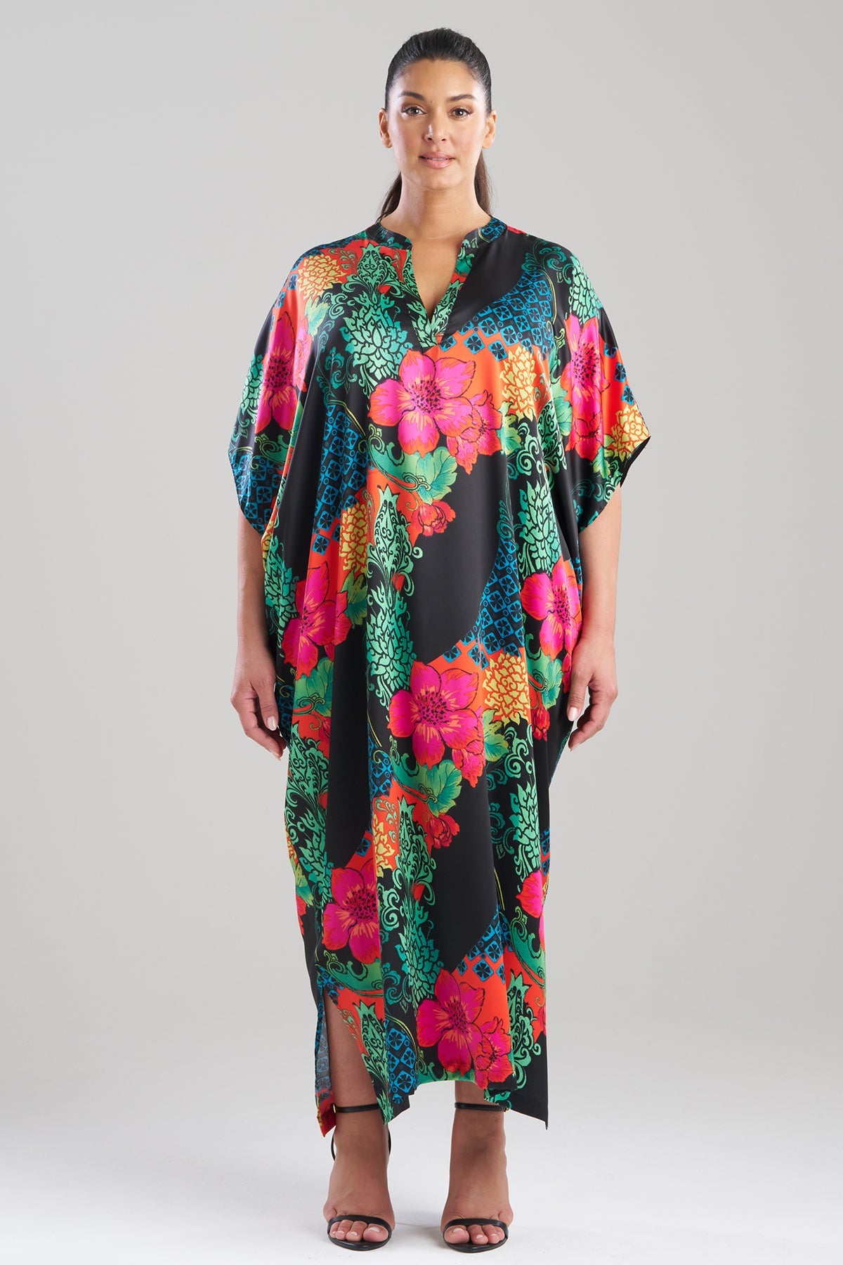 Harvest Printed Satin Wedge Caftan Harvest Black Natori