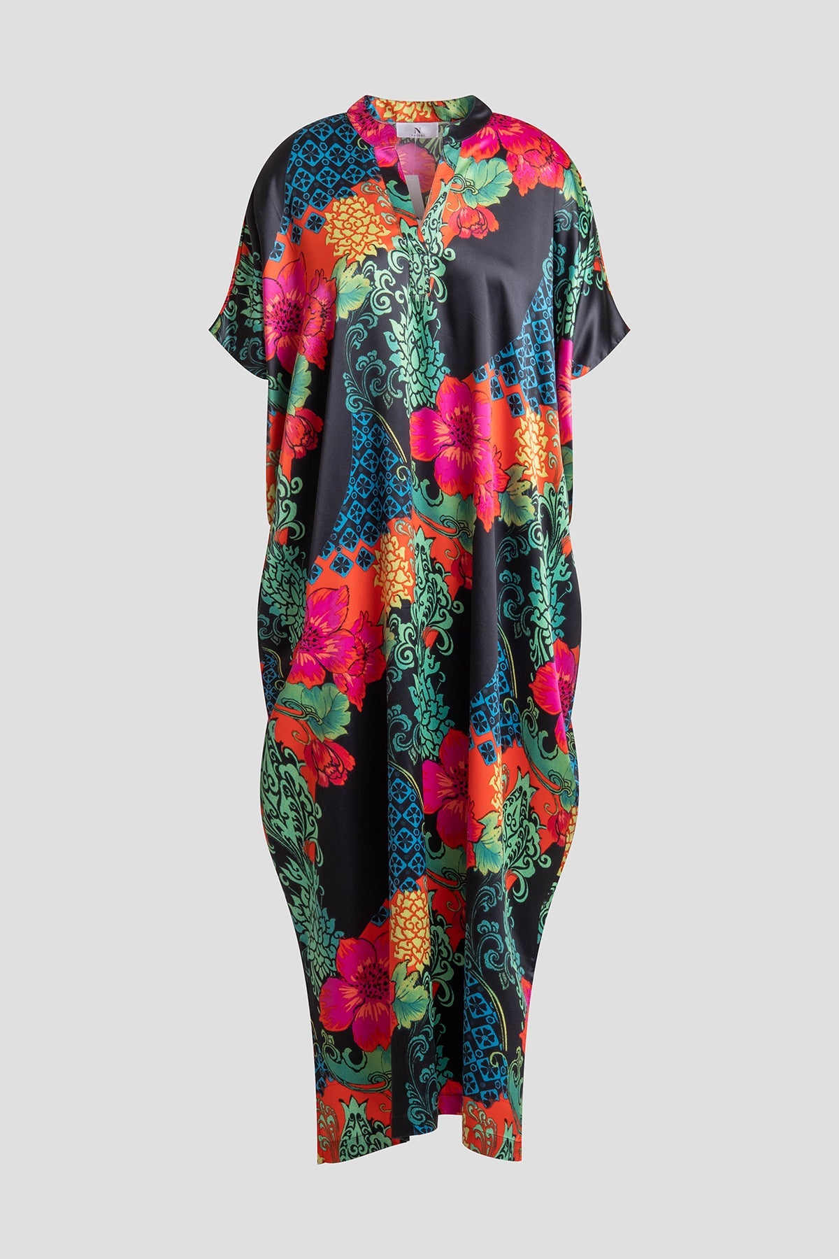 Harvest Printed Satin Wedge Caftan Harvest Black Natori