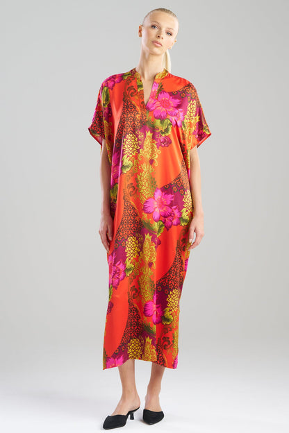 Harvest Printed Satin Wedge Caftan Harvest Orange Natori