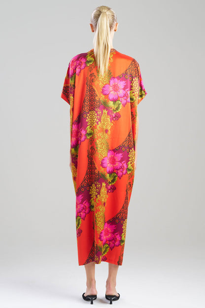 Harvest Printed Satin Wedge Caftan Harvest Orange Natori