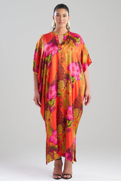 Harvest Printed Satin Wedge Caftan Harvest Orange Natori