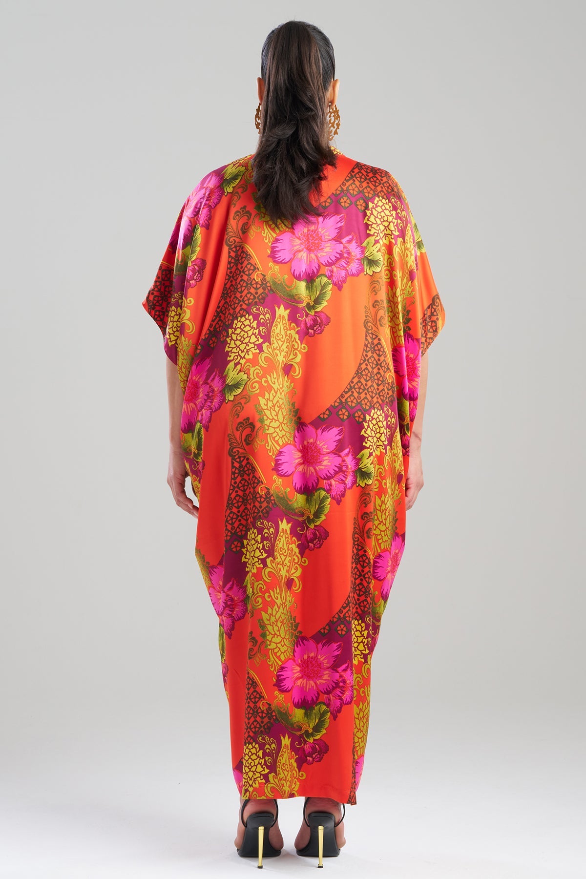 Harvest Printed Satin Wedge Caftan Harvest Orange Natori