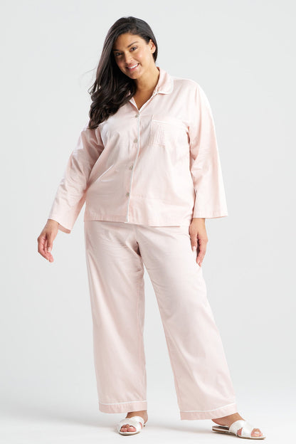 Cotton Sateen Embroidered Essentials Notch PJ Blush Pink Natori