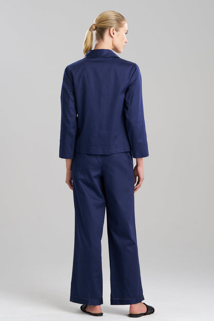 Cotton Sateen Embroidered Essentials Notch PJ Midnight Navy Natori