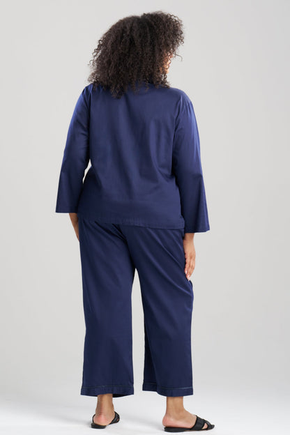 Cotton Sateen Embroidered Essentials Notch PJ Midnight Navy Natori