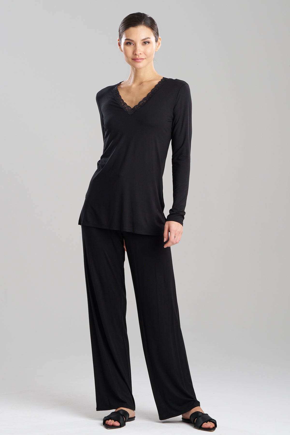 Feathers Essentials Lenzing™ Ecovero™ Viscose Long Sleeve Lace PJ Black Natori