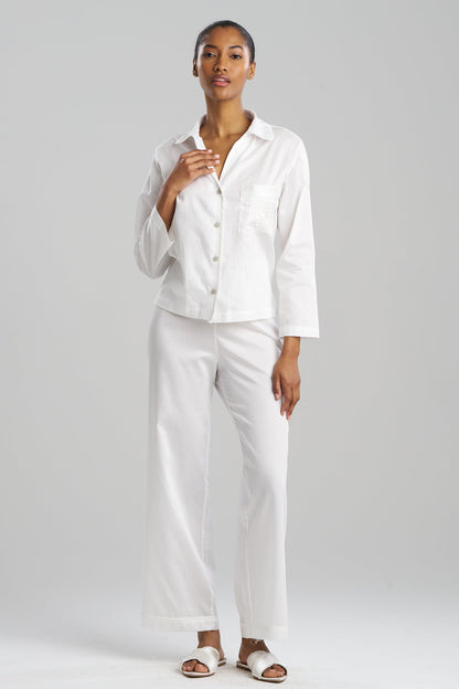 Cotton Sateen Embroidered Essentials Notch PJ White Natori
