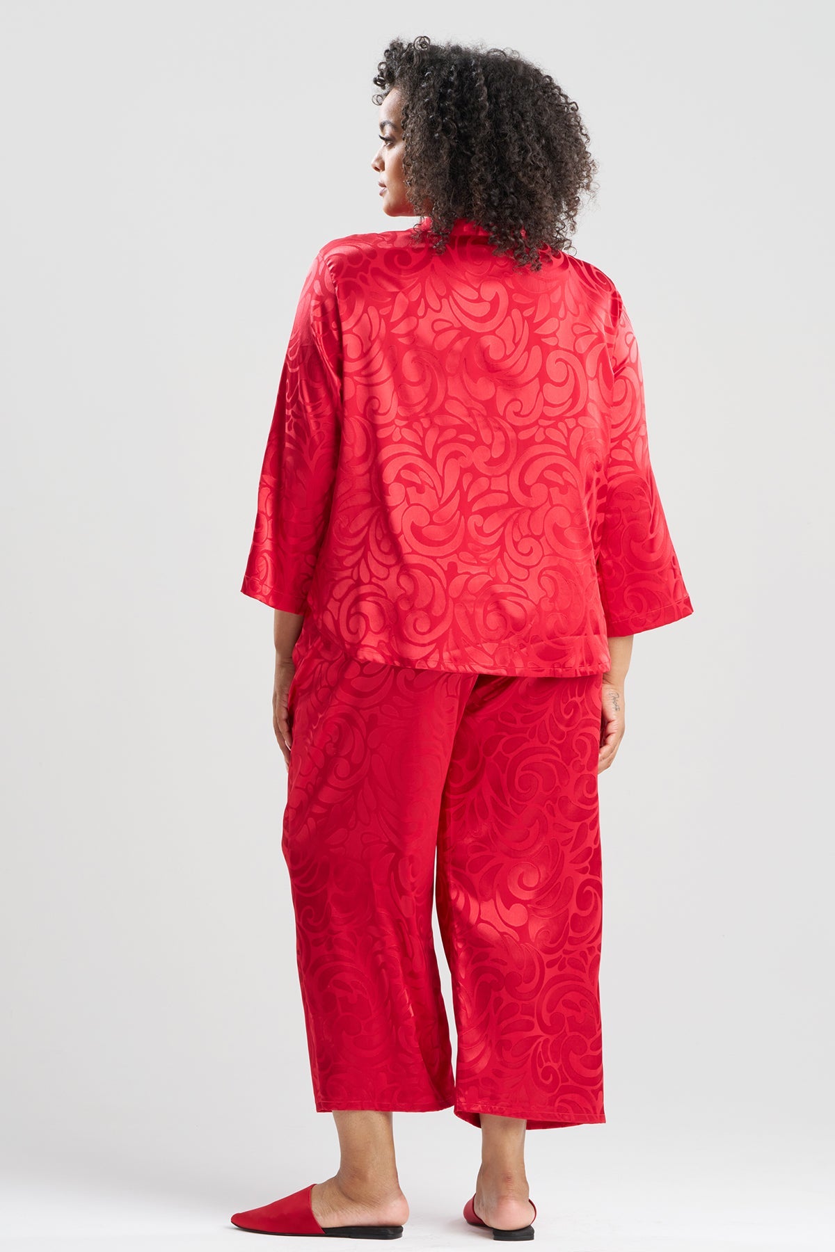 Scroll Satin Jacquard Long Sleeve PJ Brocade Red Natori