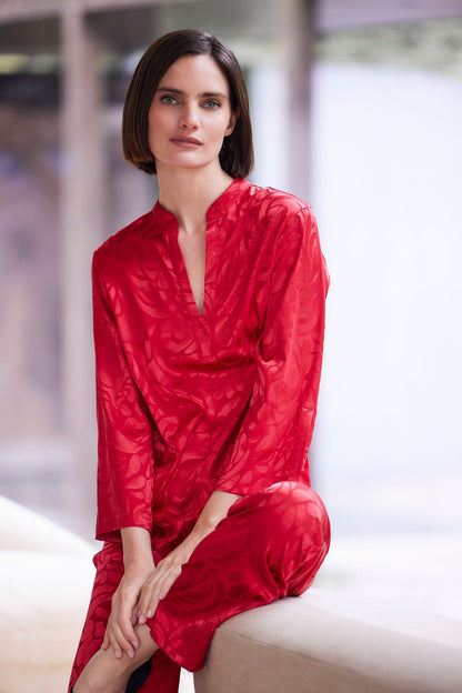 Scroll Satin Jacquard Long Sleeve PJ Brocade Red Natori
