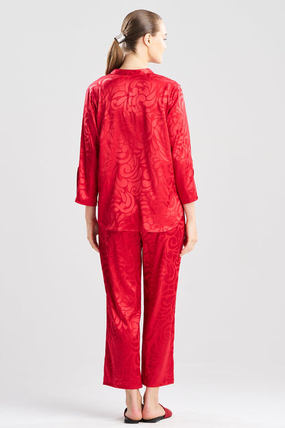 Scroll Satin Jacquard Long Sleeve PJ Brocade Red Natori
