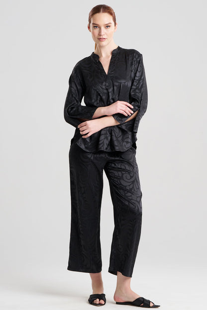 Scroll Satin Jacquard Long Sleeve PJ Black Natori