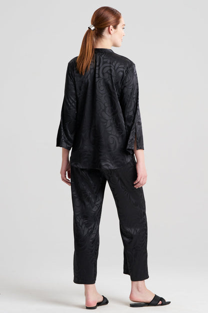 Scroll Satin Jacquard Long Sleeve PJ Black Natori