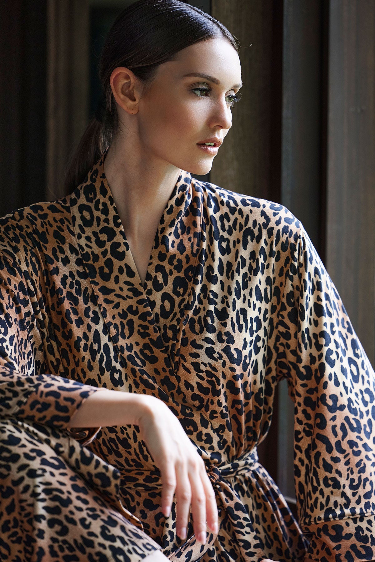 Exotic Animal Cozy Knit Robe Natural Natori