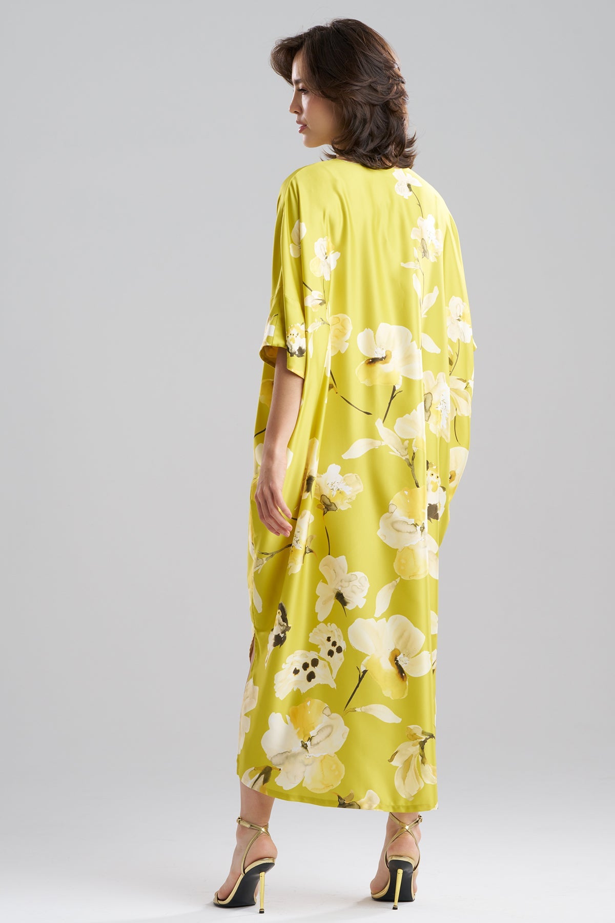 Aurelia Charmeuse V-Neck Caftan Chartreuse Natori