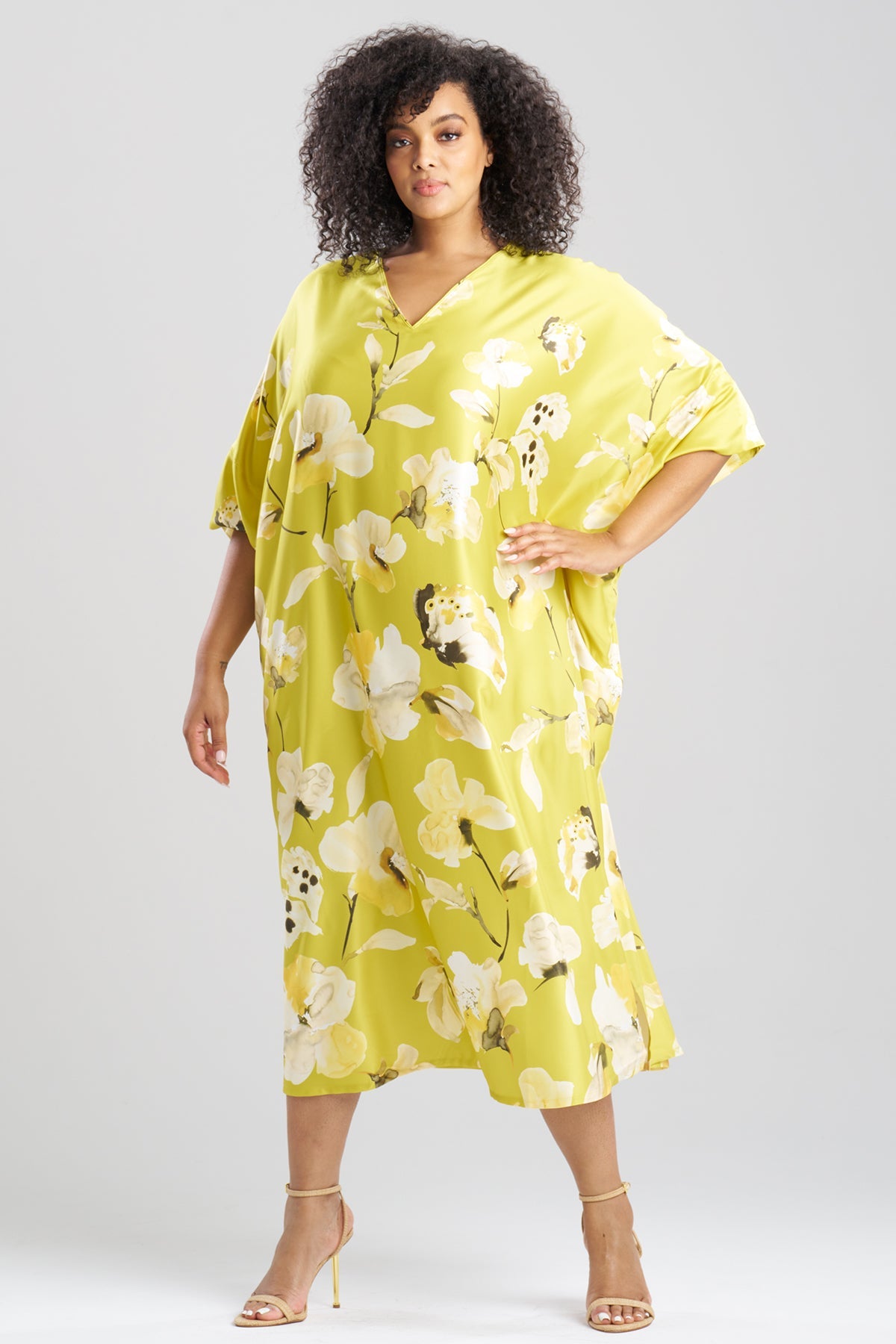 Aurelia Charmeuse V-Neck Caftan Chartreuse Natori