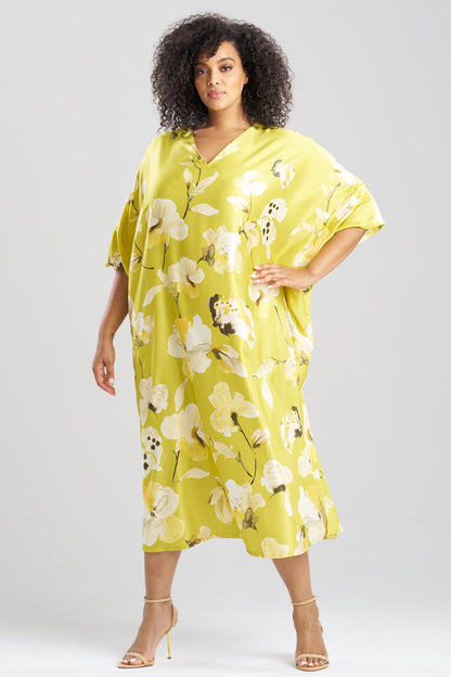 Aurelia Charmeuse V-Neck Caftan Chartreuse Natori