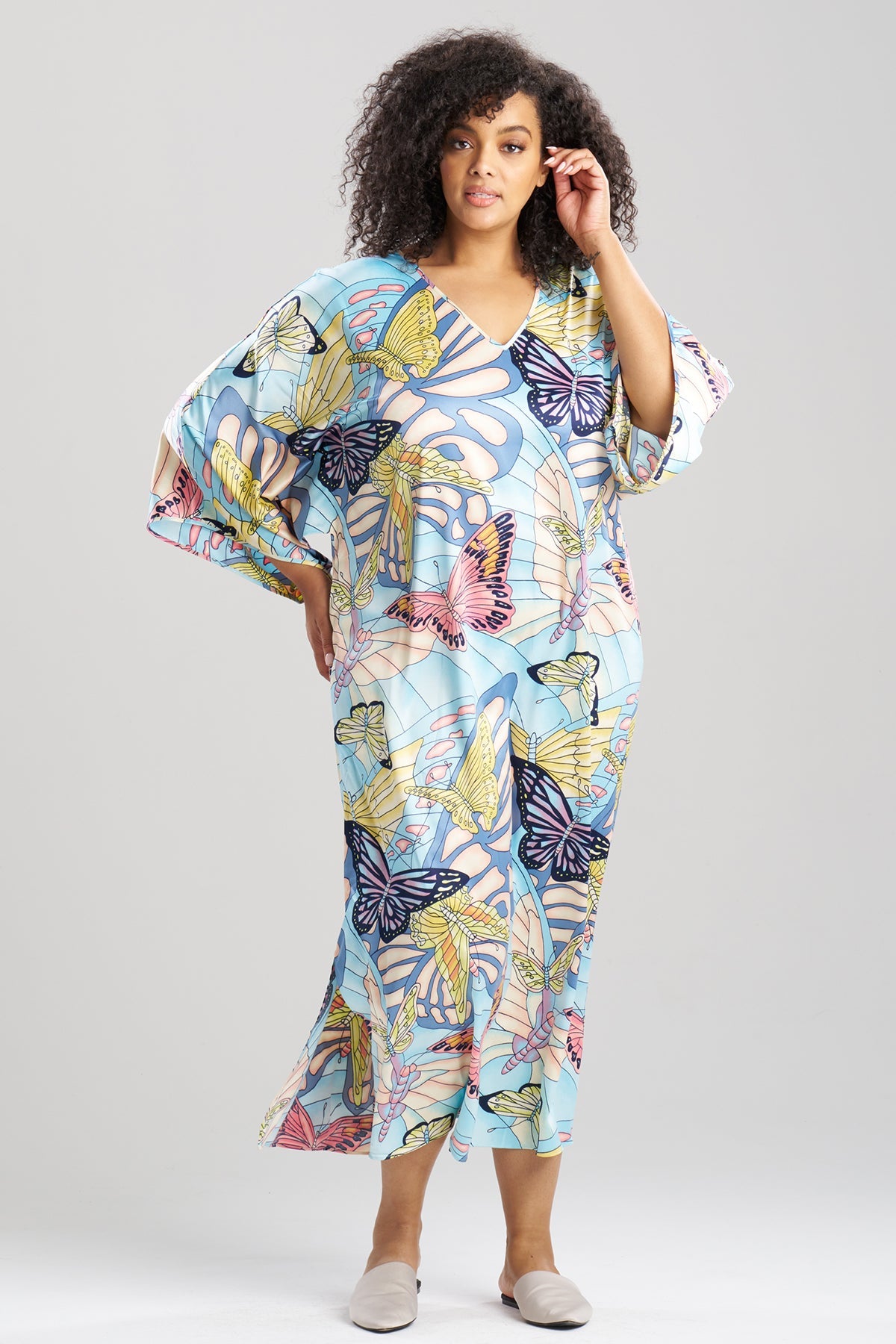Papillon Printed Satin Caftan Blue Natori
