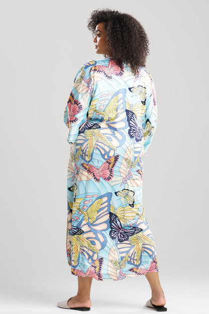 Papillon Printed Satin Caftan Blue Natori