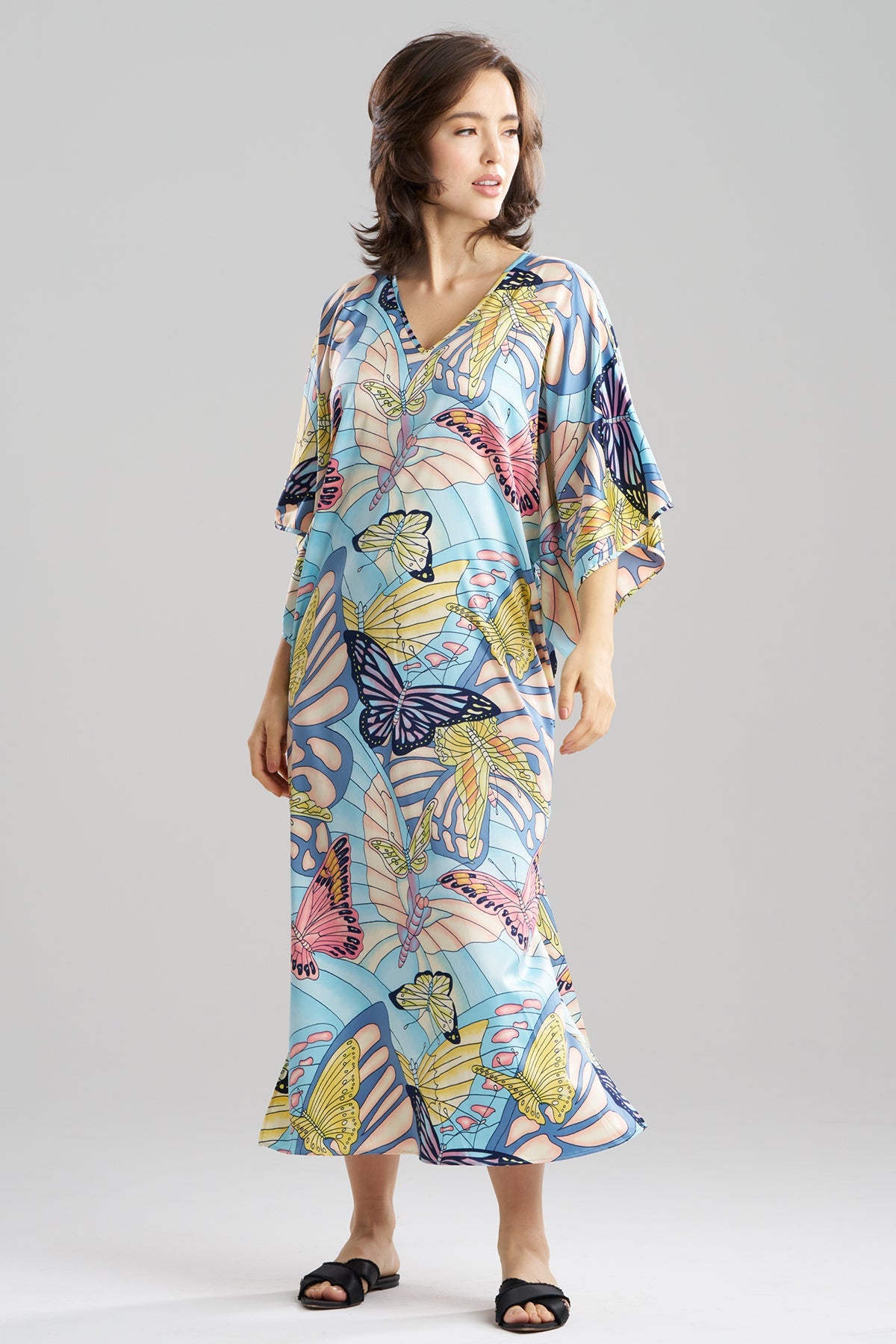 Papillon Printed Satin Caftan Blue Natori
