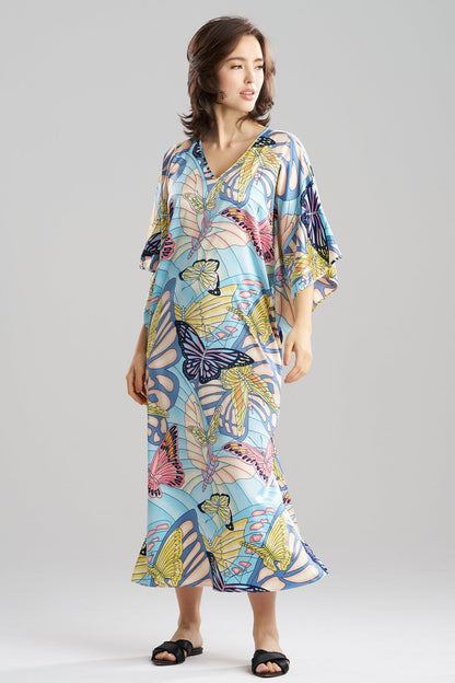 Papillon Printed Satin Caftan Blue Natori
