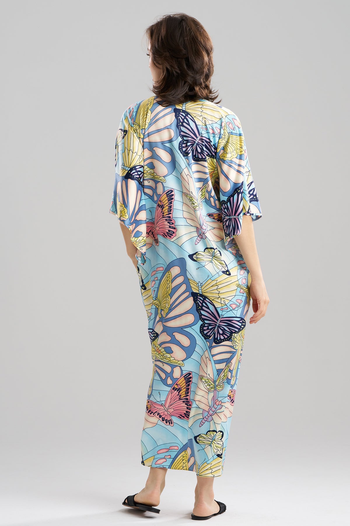 Papillon Printed Satin Caftan Blue Natori