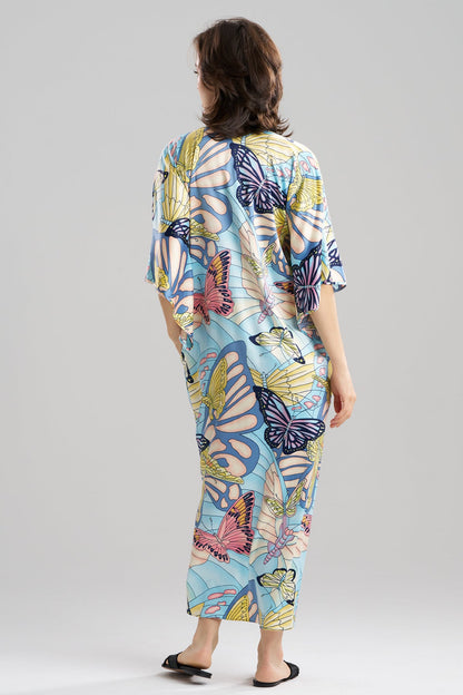 Papillon Printed Satin Caftan Blue Natori