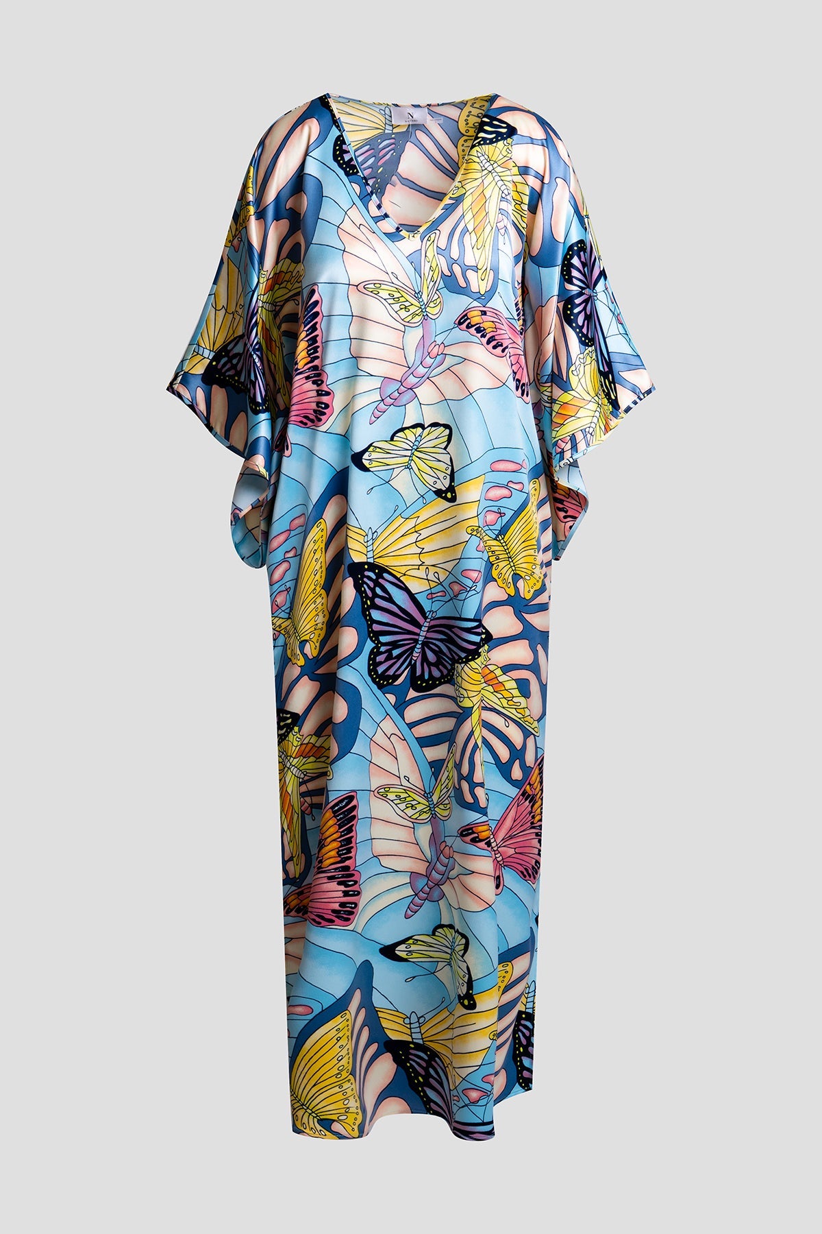 Papillon Printed Satin Caftan Blue Natori