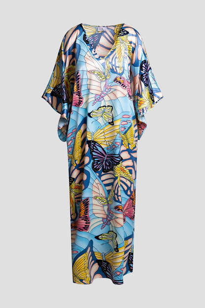 Papillon Printed Satin Caftan Blue Natori