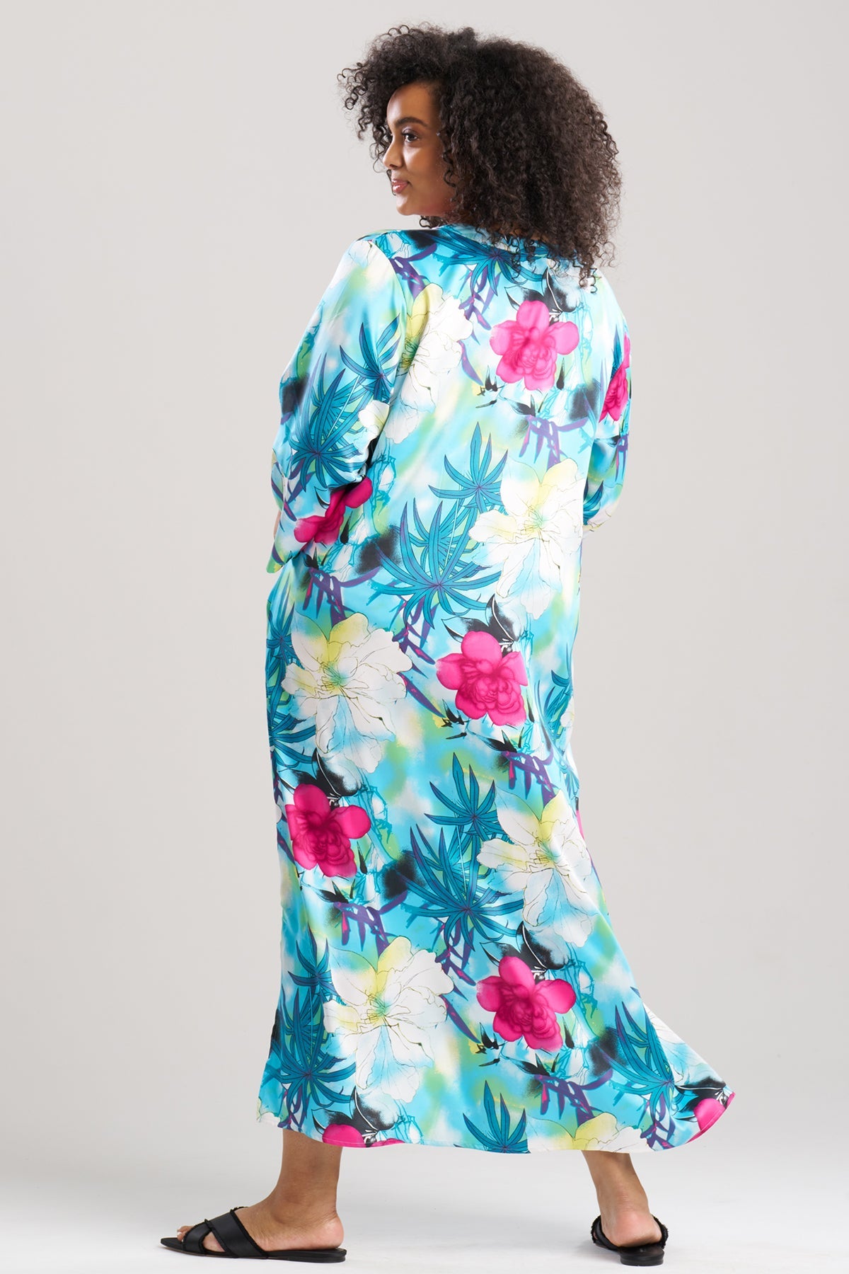 Viva Printed Satin Caftan Teal Natori