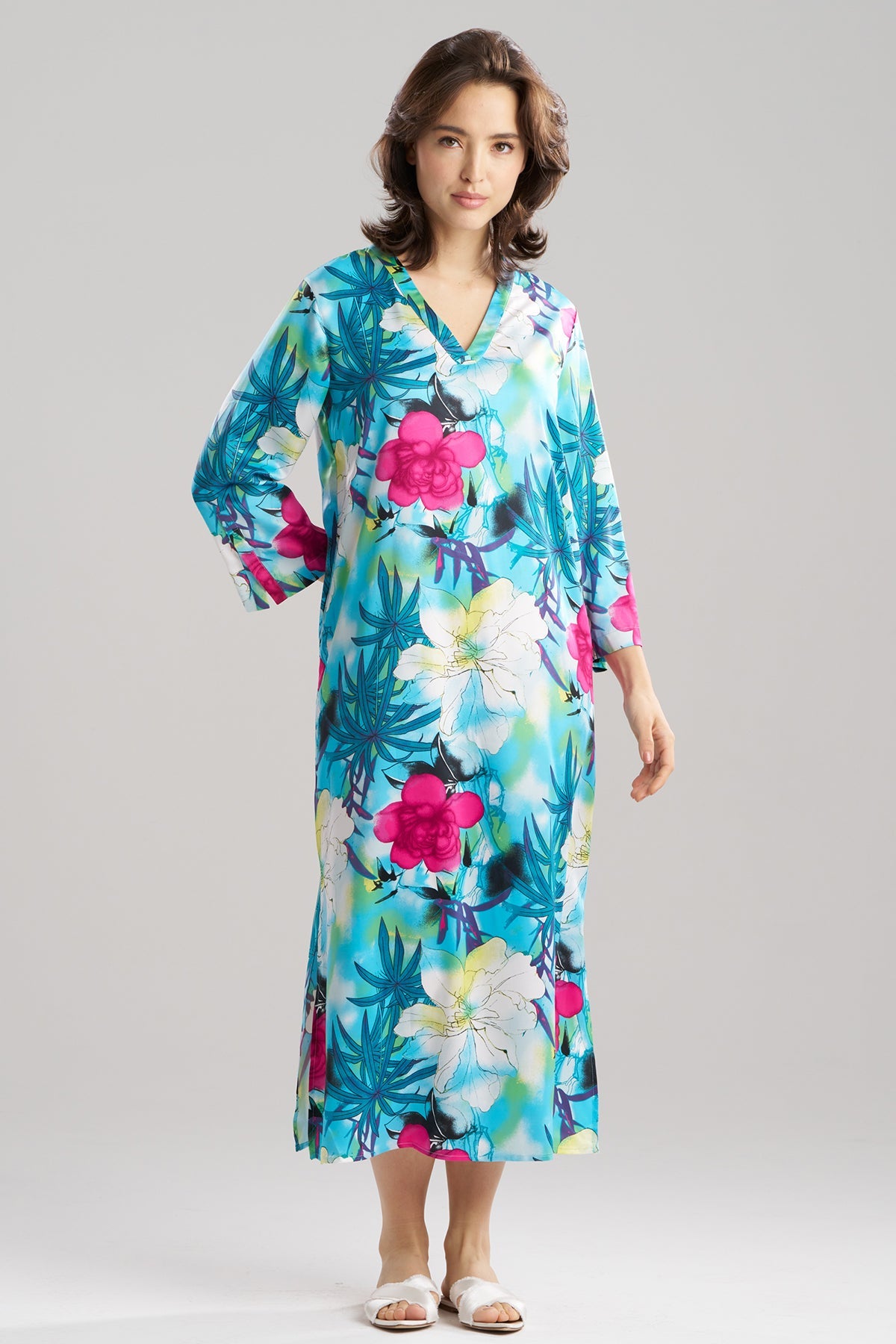 Viva Printed Satin Caftan Teal Natori