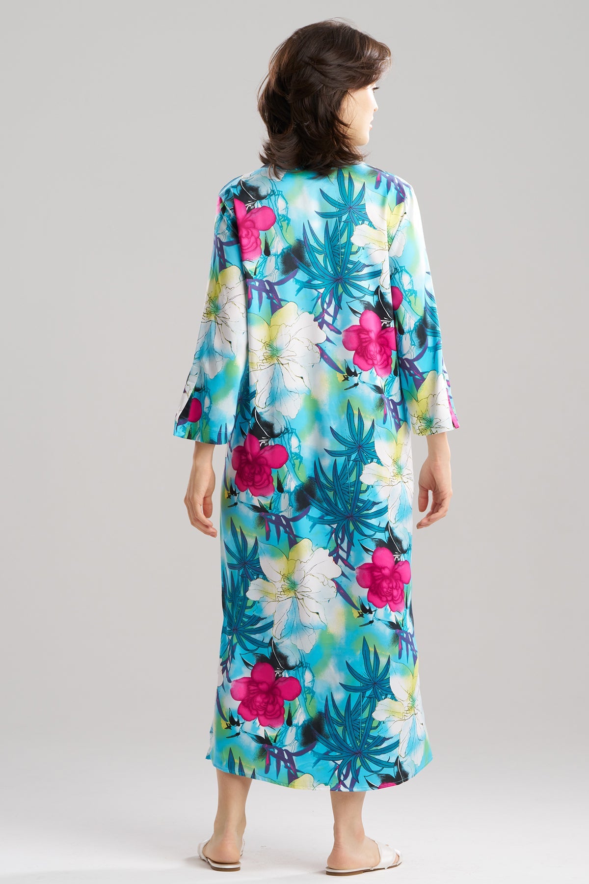 Viva Printed Satin Caftan Teal Natori