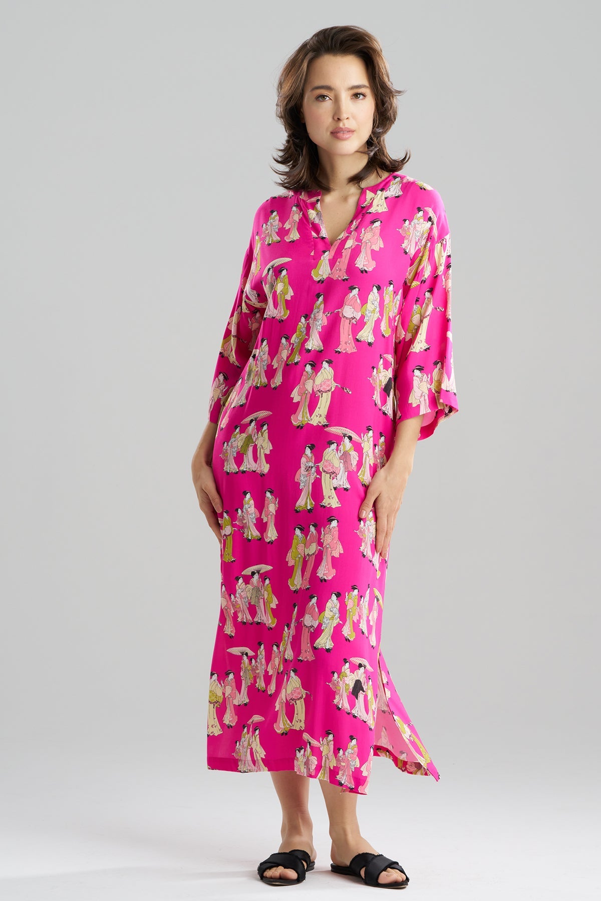 Geisha Challis Mandarin Caftan Pink Natori