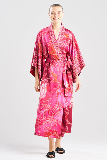 Deco Printed Charmeuse Kimono Robe Red Natori
