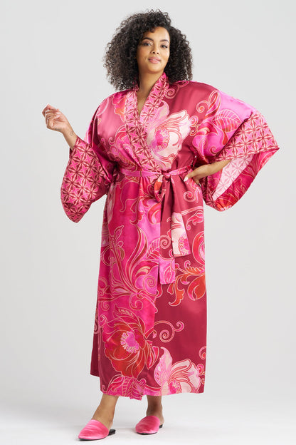 Deco Printed Charmeuse Kimono Robe Red Natori