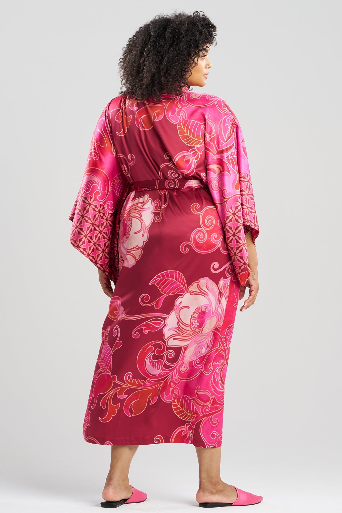 Deco Printed Charmeuse Kimono Robe Red Natori