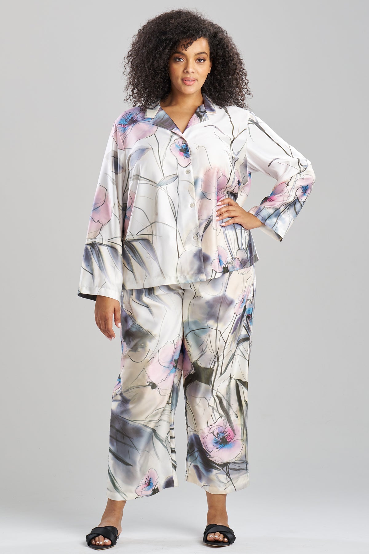 Hiyaku Printed Charmeuse Notch PJ Multi Natori
