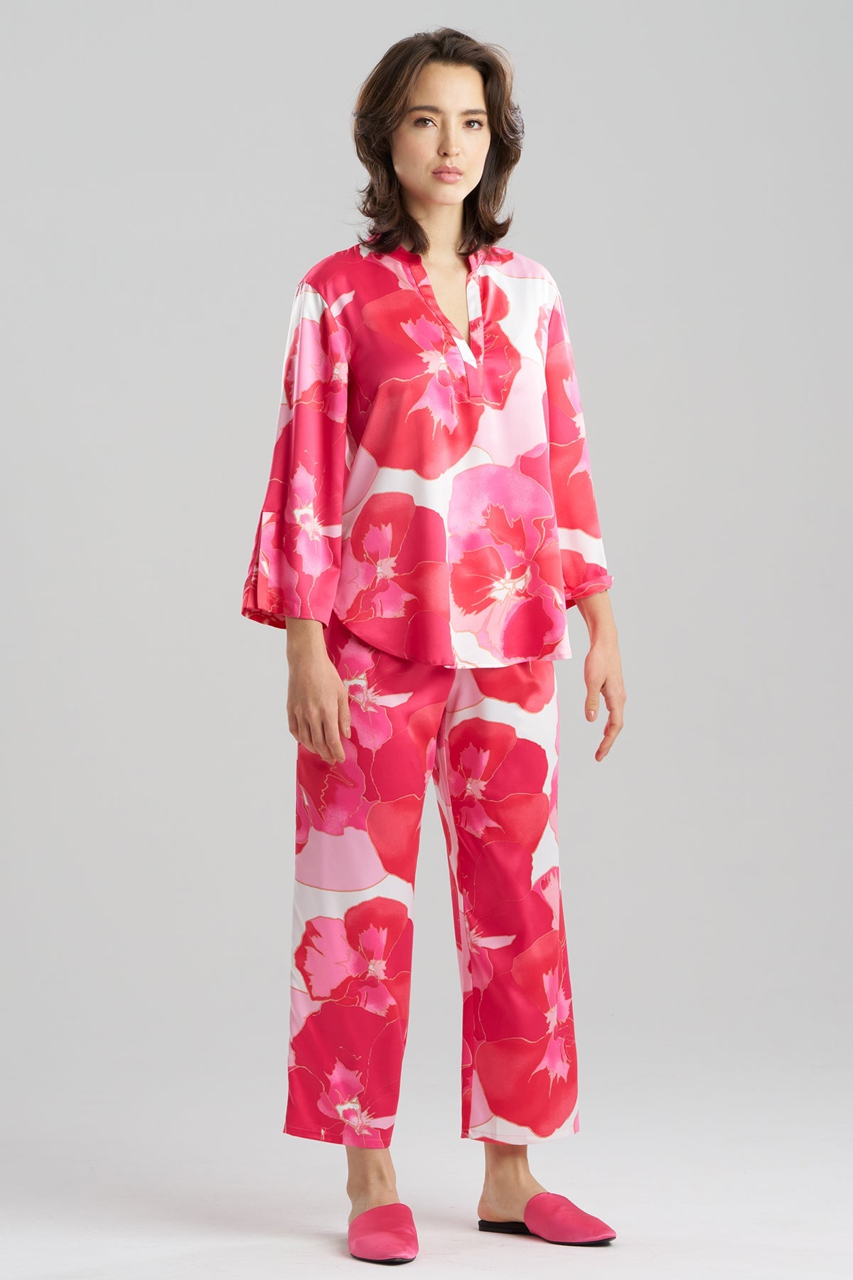 Floria Printed Satin Mandarin PJ Set Pink Natori