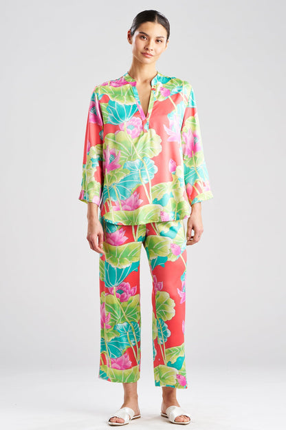 Ascendant Lotus Printed Satin Mandarin PJ Set Pink Multi Natori