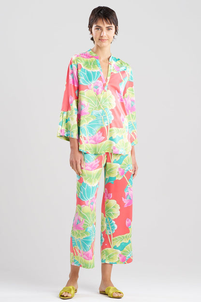 Ascendant Lotus Printed Satin Mandarin PJ Set Pink Multi Natori
