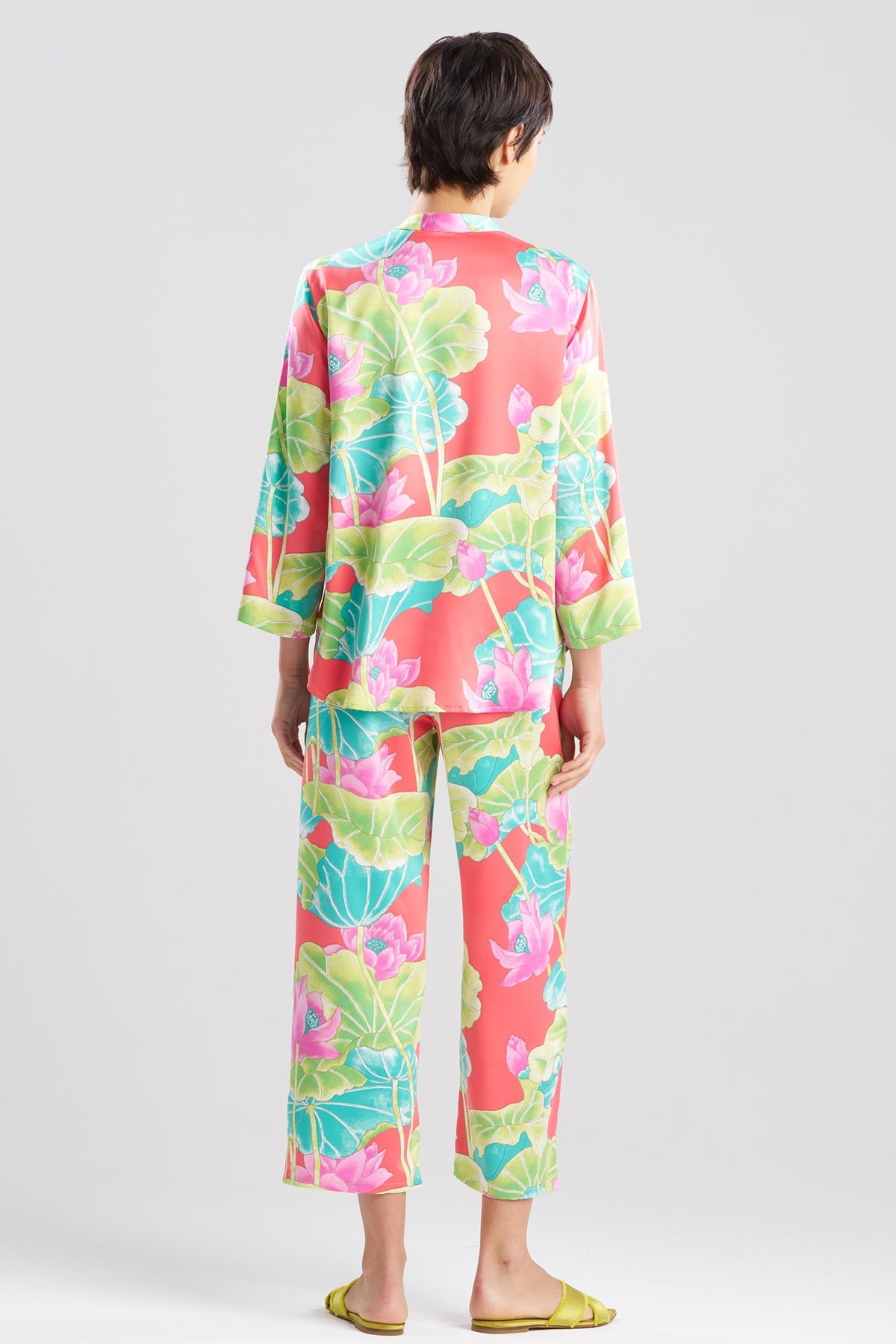 Ascendant Lotus Printed Satin Mandarin PJ Set Pink Multi Natori