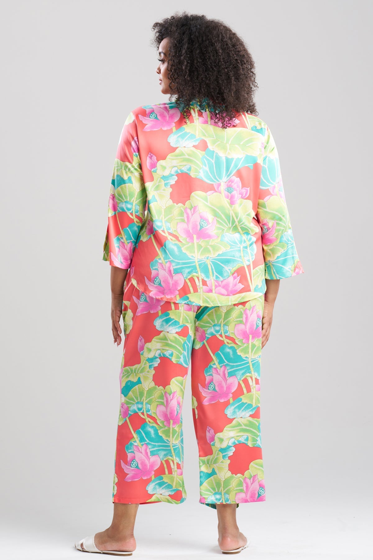 Ascendant Lotus Printed Satin Mandarin PJ Set Pink Multi Natori