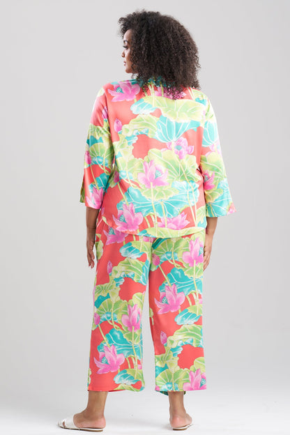 Ascendant Lotus Printed Satin Mandarin PJ Set Pink Multi Natori