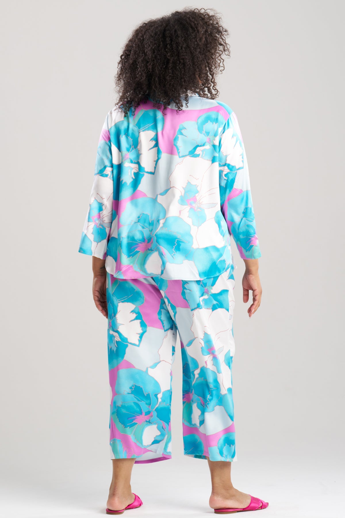 Floria Printed Satin Mandarin PJ Set Blue Natori