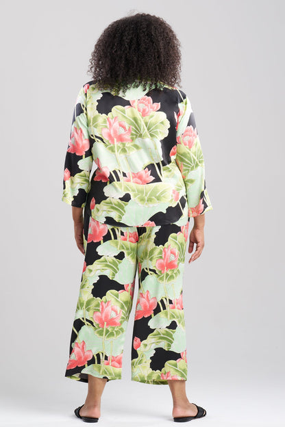 Ascendant Lotus Printed Satin Mandarin PJ Set Black Natori