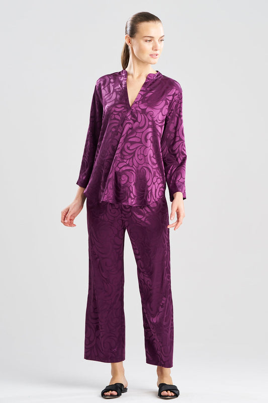 Scroll Satin Jacquard Long Sleeve PJ Deep Plum Natori