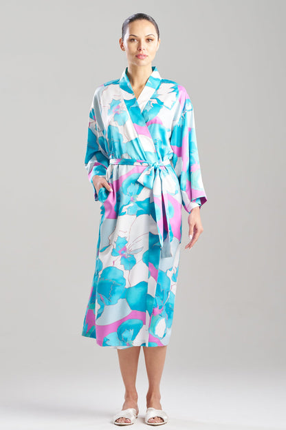 Floria Printed Satin Robe Blue Natori